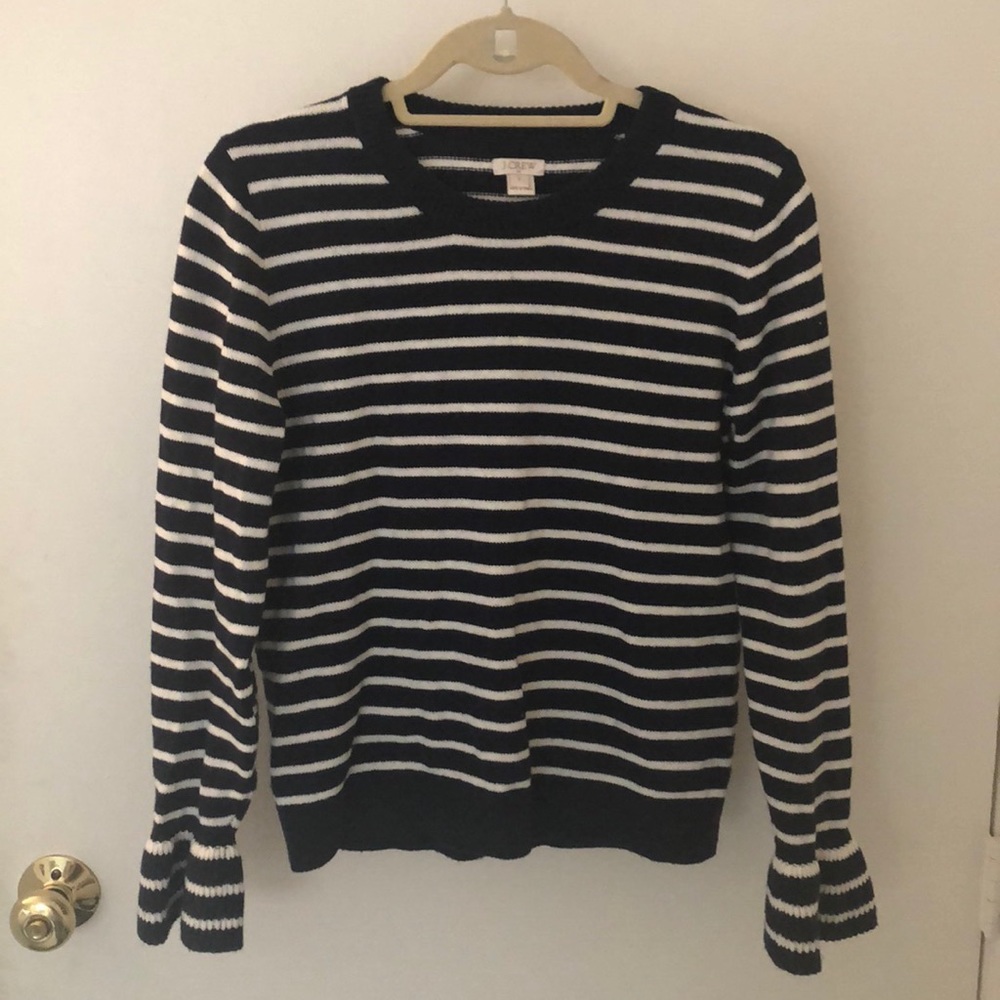 J.Crew Striped Ruffle-cuff Sweater